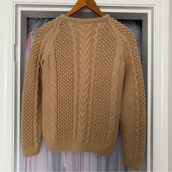 Vintage Hand Knitted Pullover Sweater - Tan Aran Knit - Picture 4 of 7